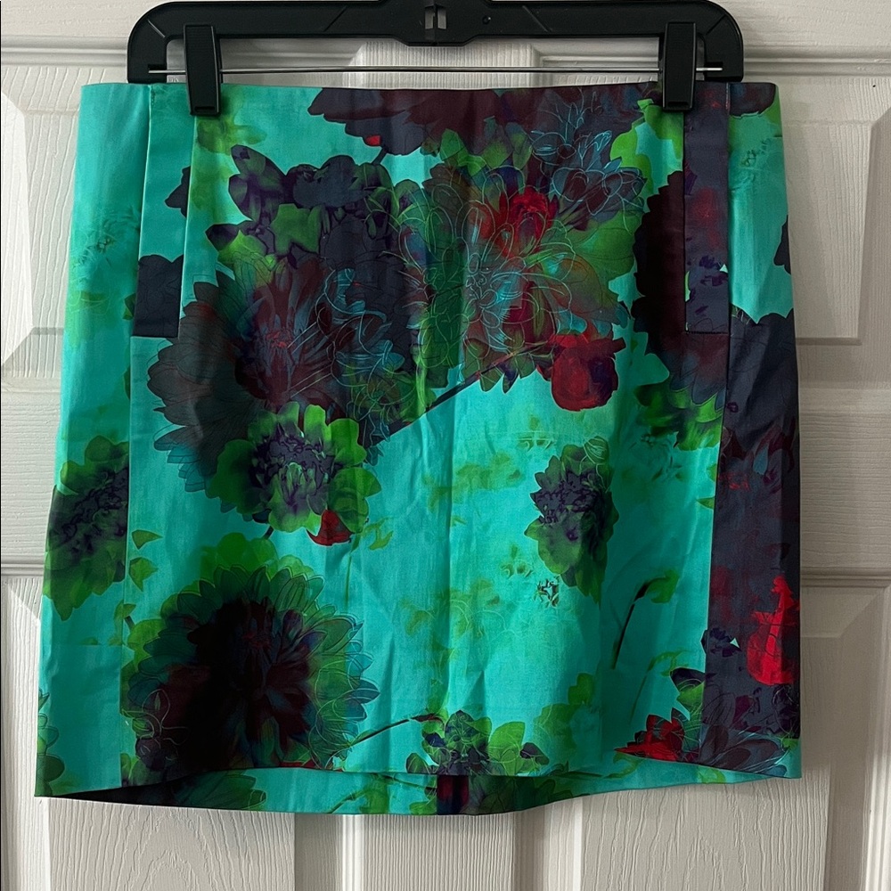 J. Crew Teal and Multicolor Floral Mini Skirt